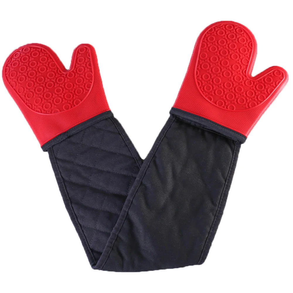 Два пальца духовки рукавицы плюс хлопок высокотемпературная теплоизоляция силиконовые перчатки анти-Горячая микроволновая печь для рукавицы для выпечки