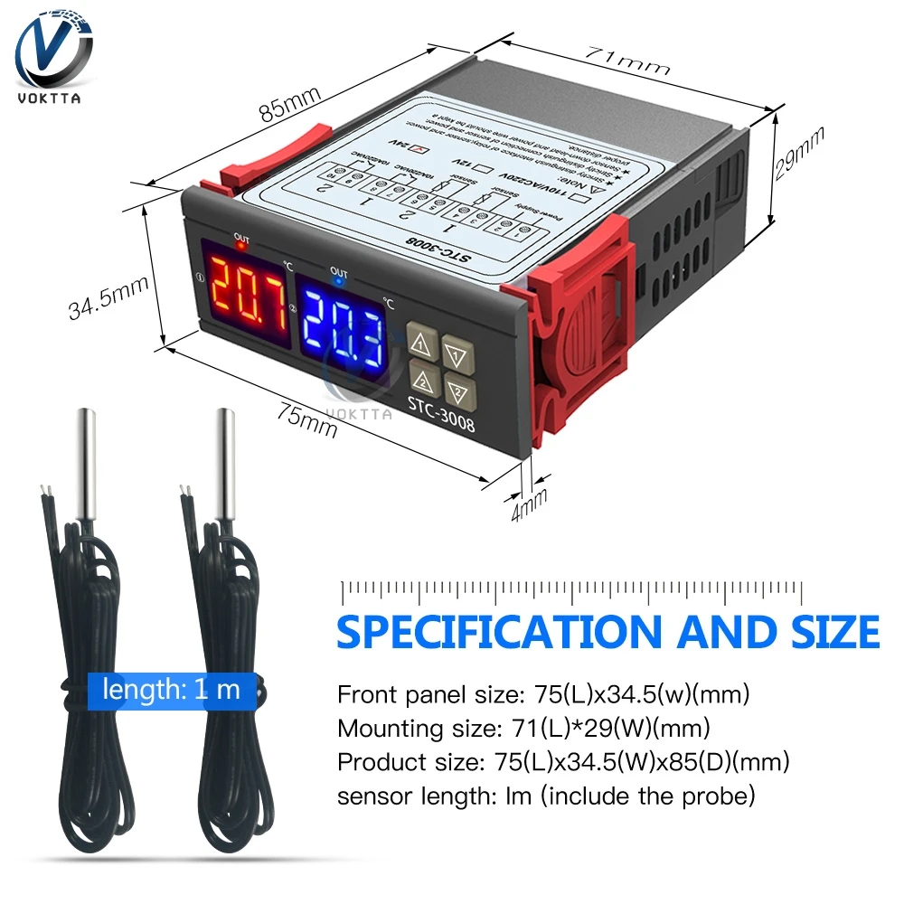 STC-3018 STC-3028 STC-3008 12 V 24 V 110-220 V Цифровой Температура контроллер двойной Дисплей зонд Термостат реле терморегулятор