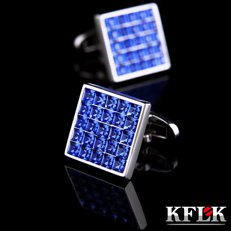 

Kflk Jewelry Shirt Fashion Cufflink Mens Brand Blue Crystal Cuff Link Male Gift Luxury Wedding Button High Quality Free Shipping