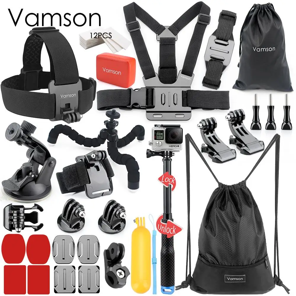 Prix Vamson pour Gopro hero 7 6 5 accessoires set pour gopro kit montage pour SJ4000 hero 4 3 2 Noir pour SJCAM M10 pour SJ5000 cas VS74