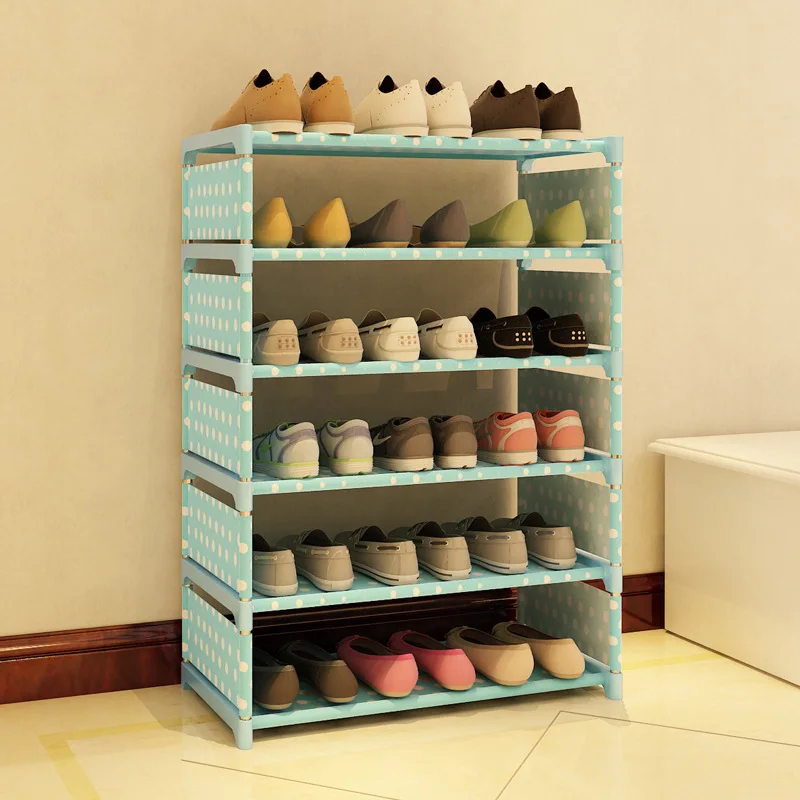 Простой стеллаж для обуви для дома, легкая сборка, Нетканая полка для обуви, мебель, органайзер для хранения прихожей, компактный шкаф для обуви - Цвет: Blue 6L