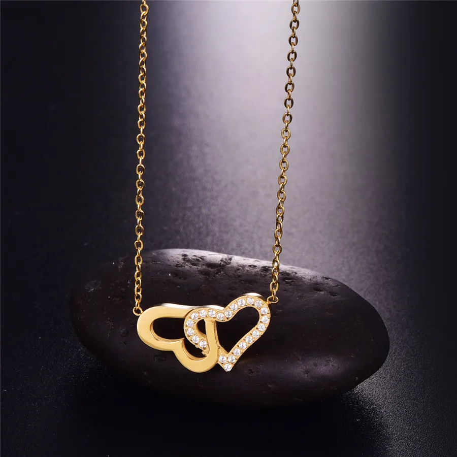 Martick Sweet Wishbone ожерелье с двойными сердцами и цепочкой со стразами для женщин