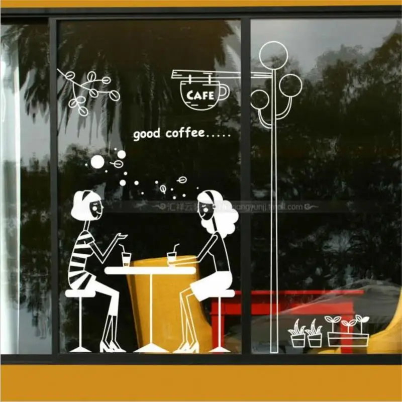 Coffee milk tea shop girl restaurant glass ceramic tile wall stickers