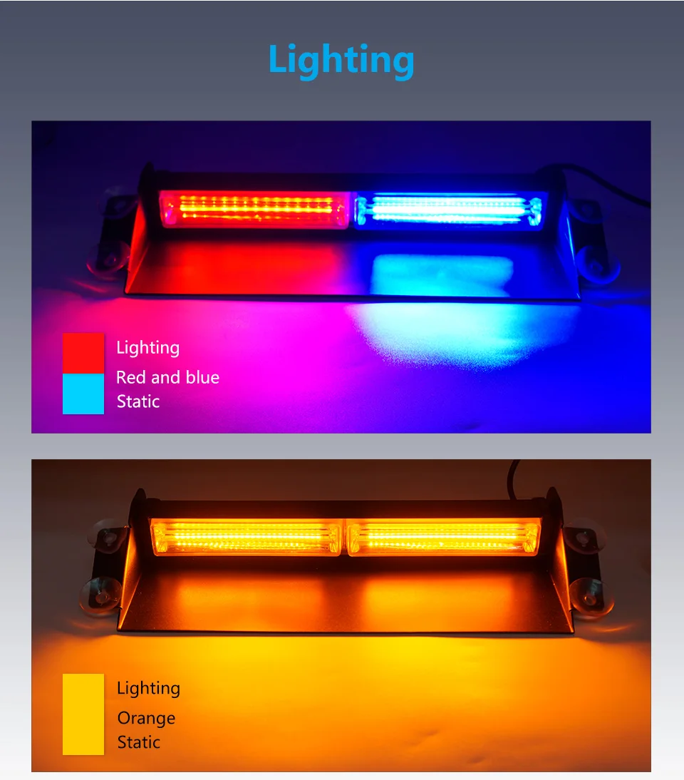 1 шт 12 V-24 V светодиодный COB лобовое стекло Предупреждение светильник вспышка светильник Полиция чрезвычайных мигалкой Стробоскопическая Лампа красные, синие/оранжевый/желтый