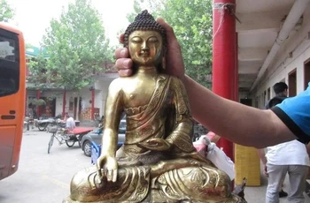 

13 Chinese Buddhism Copper Bronze gild Sakyamuni Tathagata RuLai Buddha Statue