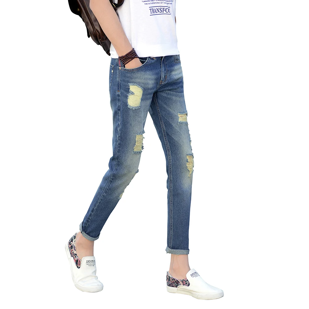 

Ankle Jeans Men Light Blue Denim Slim Fit Jeans For Men Comfort Skinny Jeans Trousers Pants For Men