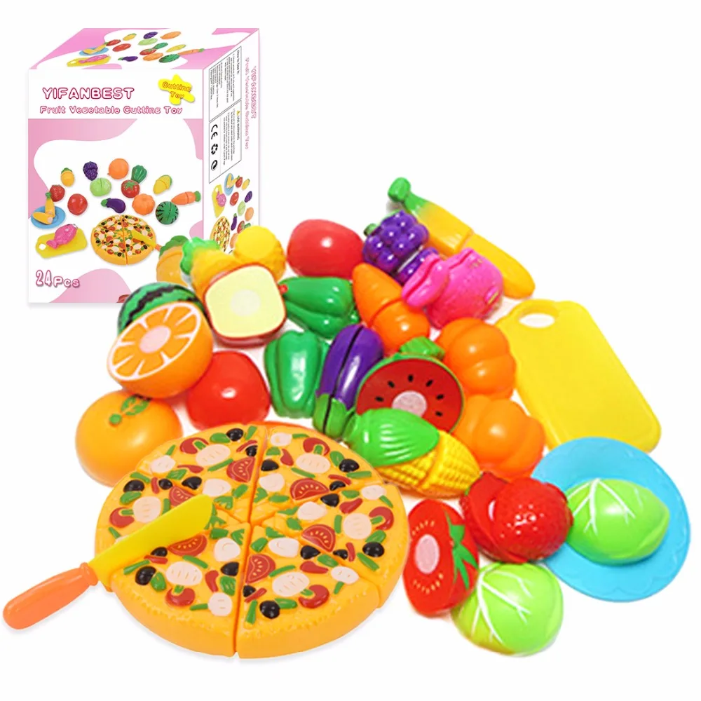 24 шт. дети Cut фрукты пластик овощи пицца Кухня Детские классические детские игрушки Ролевые Игры развивающие игрушки посылка