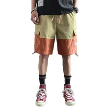 Хлопковые Бриджи Новые Мужские Классные уличные карманные тактические мужские рок короткие брюки хип хоп контрастные Цветные Лоскутные шорты мужские s