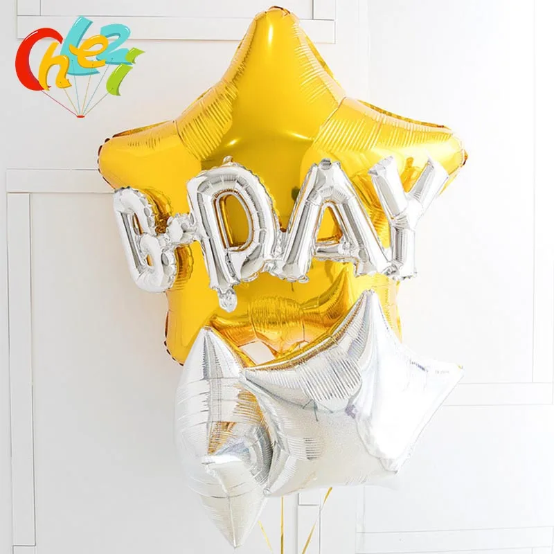

5 pcs Happy birthday decoration Suit balloon 75cm Big Gold star Foil balloons Baby 1 2 3 4 5 6 Year Birthday shower Kids toys