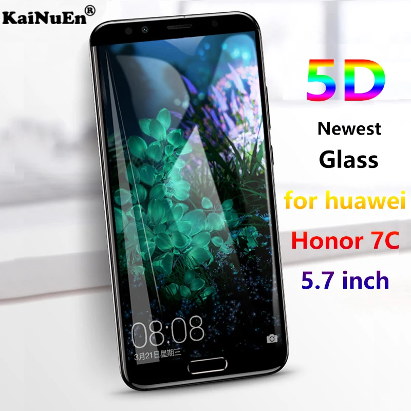 

KaiNuEn 5D Newest Curved screen protector Tempered Glass for huawei Honor 7C AUM-L41 5.7 inch Russian version front Film 9h 3d