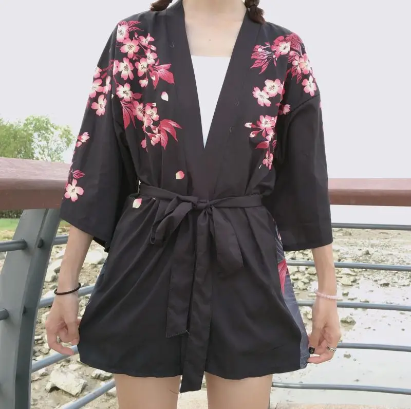 Японские традиционные костюмы, кимоно Сакура, кардиган для мужчин и женщин, одежда для влюбленных, пляжный халат, Haori Yukata Bushido, наряды