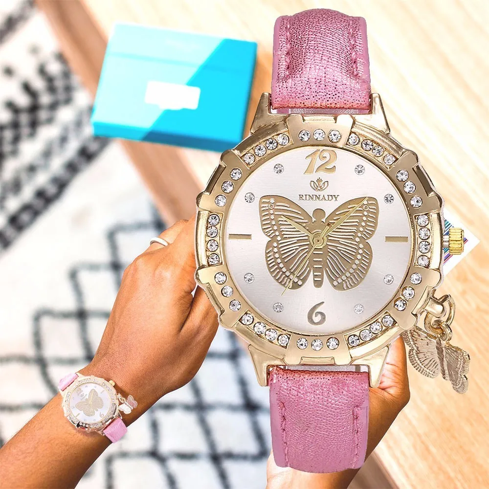 

Women Rhinestone Butterfly Pendant Watch Casual Fashion Quartz Wristwatches Female Dress Clock Relogio Feminino Drop Shipping