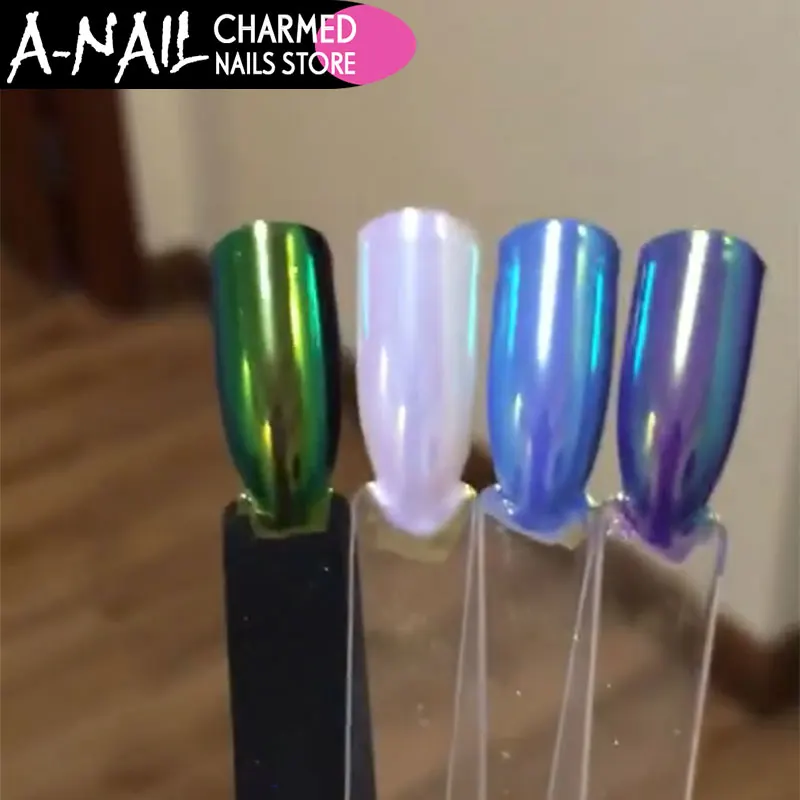 A-ناي 0.2g/boxl يونيكورن مسمار الفن بريق الكروم مسحوق الكروم أورورا الصباغ حورية البحر الغبار لالمسامير زينة أدوات