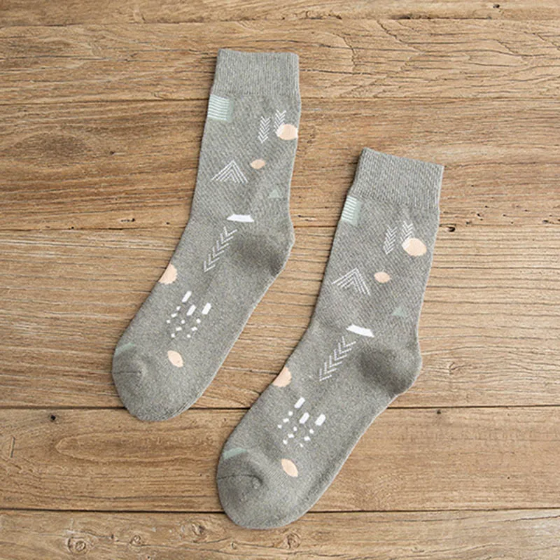 Креативные осенние/зимние мужские носки из хлопка с геометрическим рисунком, дышащие носки с принтом, теплые забавные носки Meias