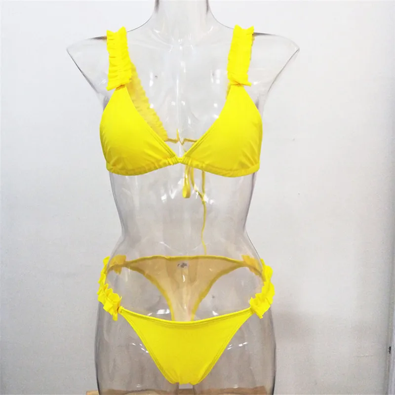 Ruffle Bikinis 2019 Push Up Brazilian Bikini Set Micro Biquini Mini Swimsuit Women Solid Swimwear Sexy Bathing Suit Beachwear Ruffle Bikinis 2019 Push Up Brazilian Bikini Set Micro Biquini Mini Swimsuit Women Solid Swimwear Sexy Bathing Suit Beachwear