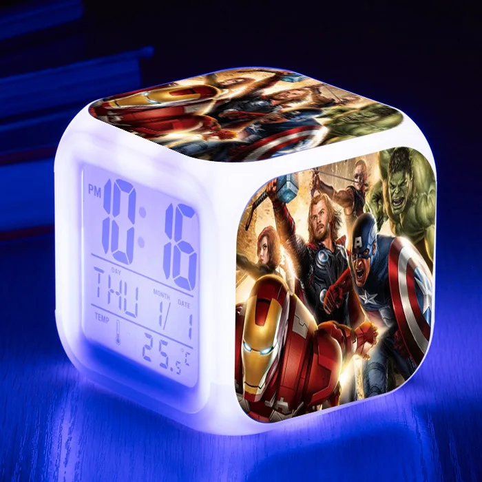 Avengers Endgame Alarm Clock wake up light Digital Alarm Clock Kids Toys LED Clock Color Changing table reveil wekker - Color: 1