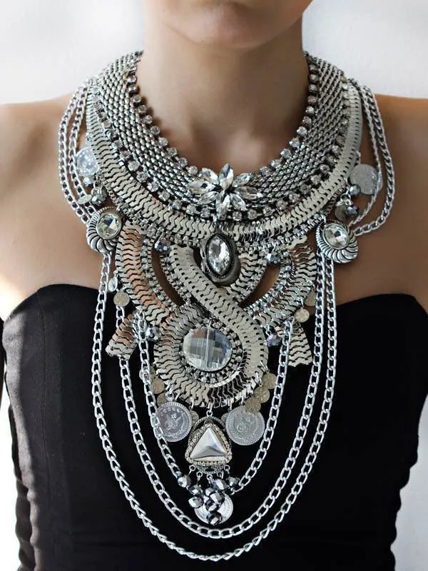 Santfe Vintage Silver or Gold Long Boho Statement Necklace Trendy Bohemian Turkish for Women Accessories Jewelry