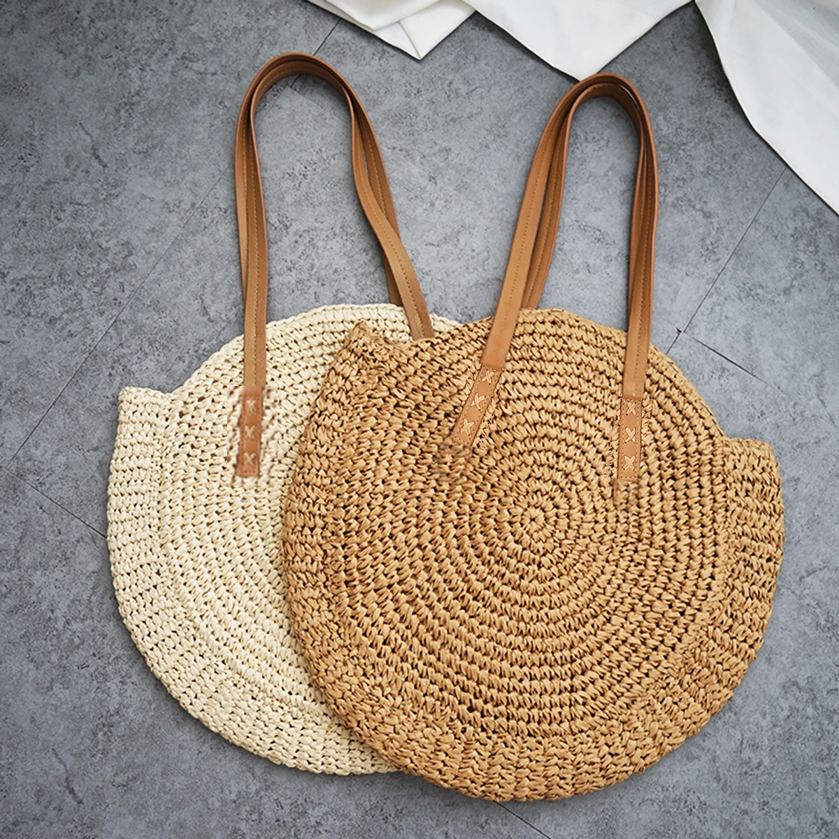 round straw beach bag