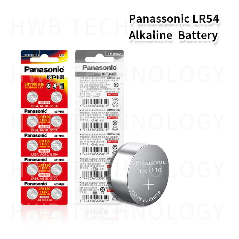 10X100% Подлинная PANASONIC LR54 189 AG10 L1131 SR1130 G10 V10GA 389 Щелочная кнопочная батарейка для монет