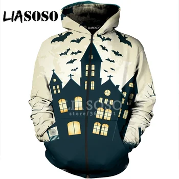 

LIASOSO 3D Print Unisex Halloween Pumpkin Ghost Cat Anime Girls Hooded Hoodies Sweatshirts Zipper Jacket Harajuku Casual X1589