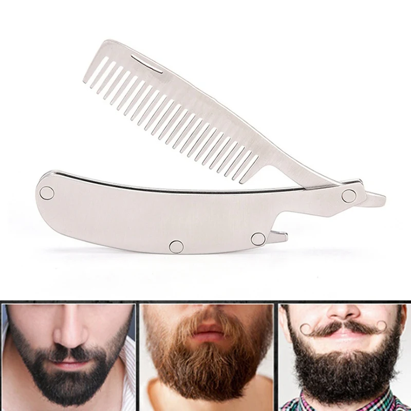 Best Chance of  Hair Comb New Men's Dedicated Stainless Steel Folding Comb Set Mini Pocket Comb Beard Care Tool Con