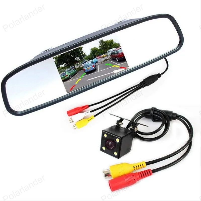 TFT LCD 2 video input Car Mirror Monitor 800*480 5 inch screen+CCD night vision 4 LED Rear View Camera