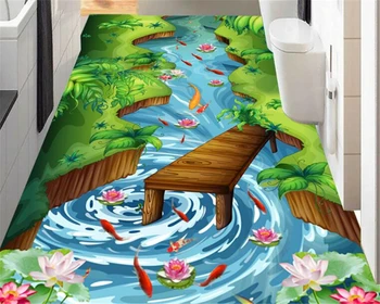 

beibehang Fashion high aesthetic beautiful wallpaper creek river lotus flower pool stereo floor painting 3d flooring wall paper