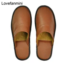 slippers men big sizes Genuine Cow Leather home male indoor house for Men's slippers women man slipper Luxury soft Flat shoes