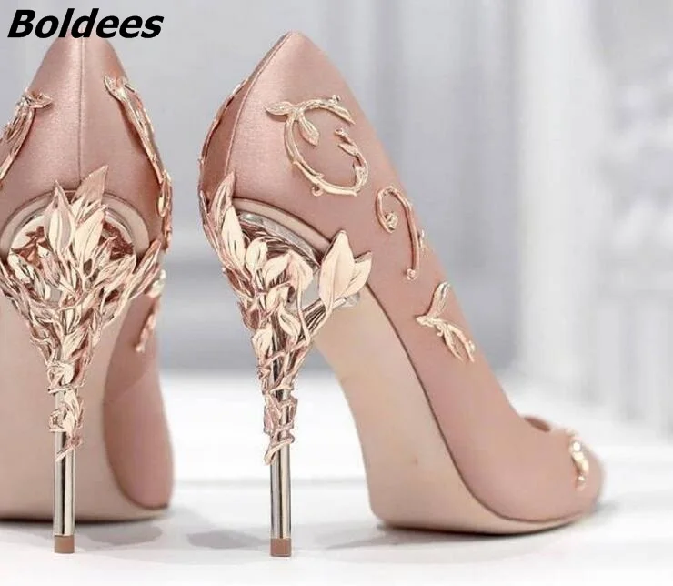 New Arrival Awesome Pink Silk Metal Stiletto High Heel Shoes Women ...