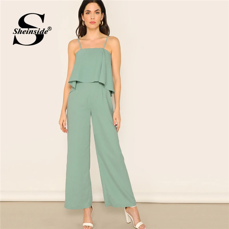 

Sheinside Choker Neck Embroidered Mesh Sleeve Jumpsuit Women 2019 Spring Button Detail Trim Jumpsuits Ladies Solid Jumpsuit
