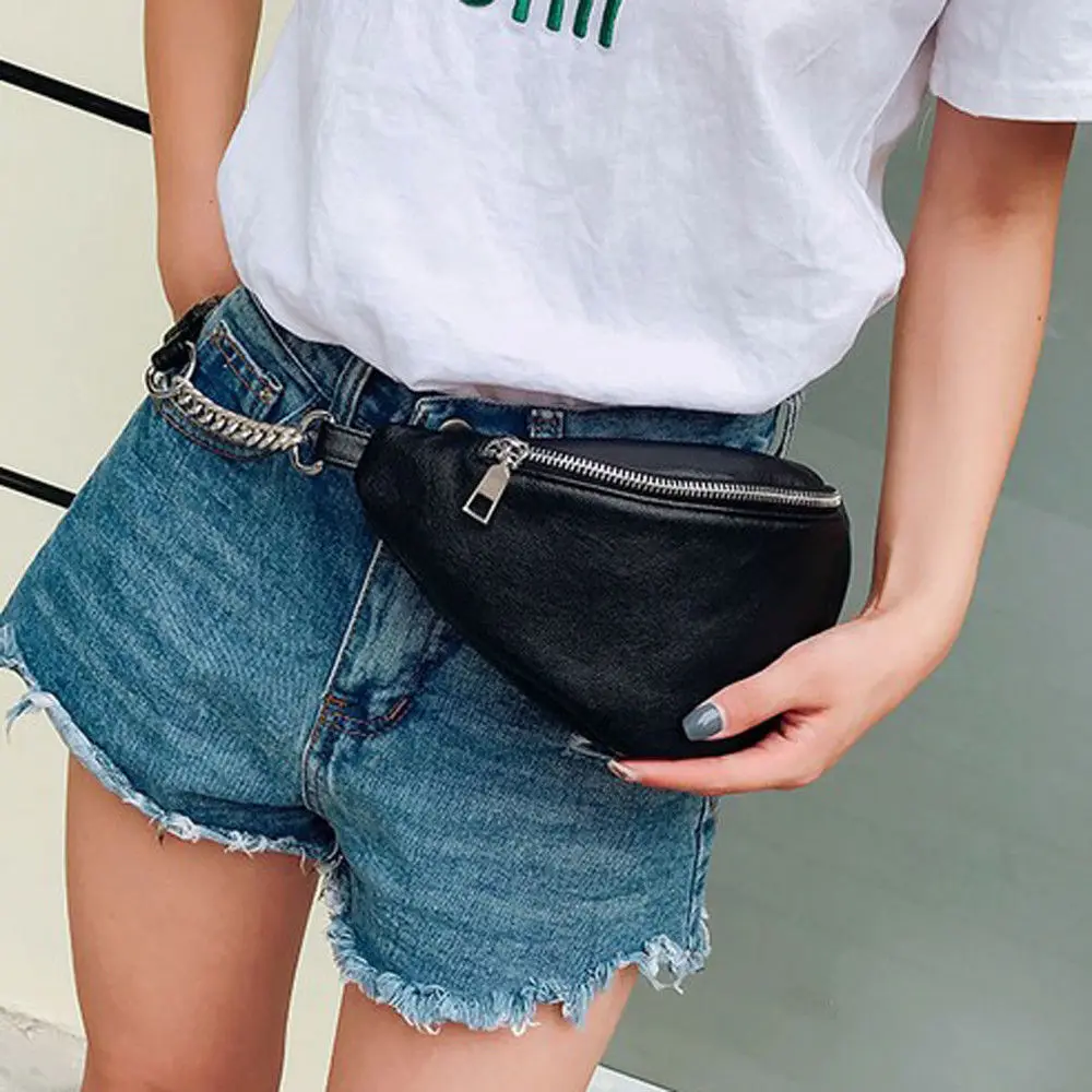 

2019 Womens Waist Bag Fanny Pack PU Bag Belt Purse Small Purse Phone Key Pouch White Black Waist Packs