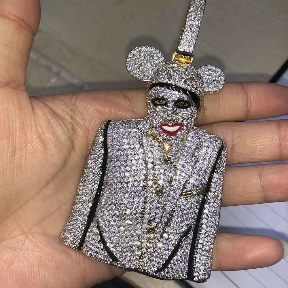 Большой размер AAA кубический цирконий Bling Iced Out Мэрилин Мэнсон Микки Подвески ожерелье для мужчин хип хоп рэппер ювелирные изделия - Окраска металла: two tone