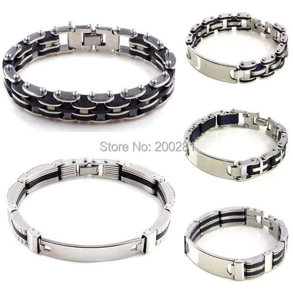 Stainless Steel & Rubber Cuff Bracelet - Adjustable Unisex Bangle For Men & Women
