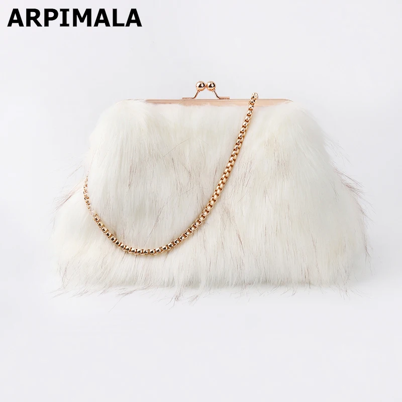 

ARPIMALA Women Winter Faux Fur Handbags Luxury Designer Evening Bag Brand Chain Party Bag Clasp Ladies Crossbody Hand Bags 2018