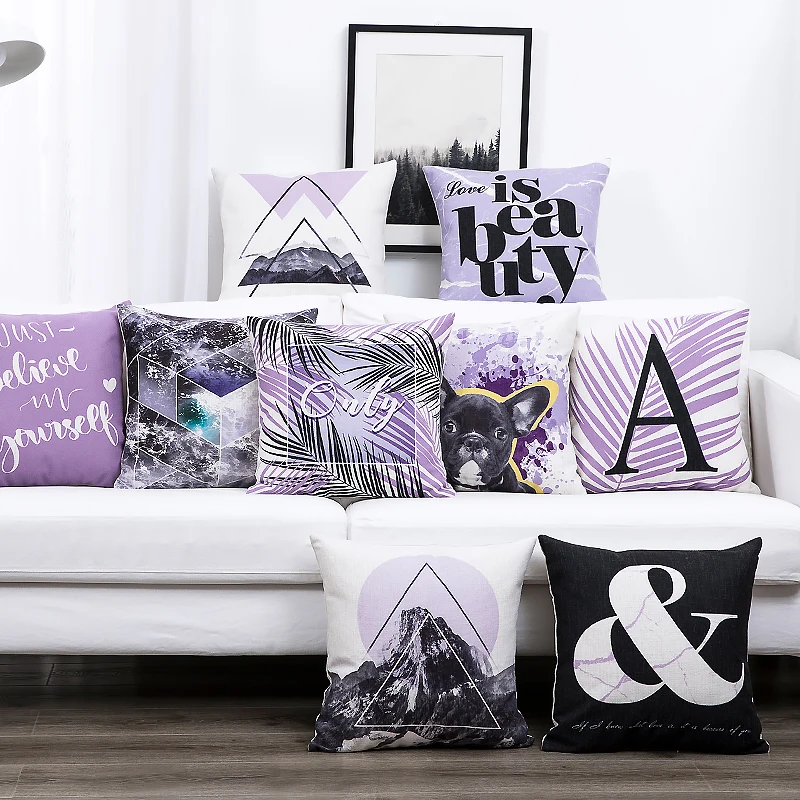 Decorative cushion cover/Ins Purple Geometry Landscape cotton pillow