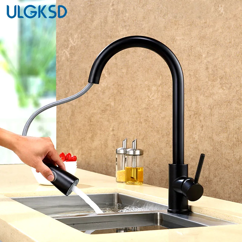 

ULGKSD Pull Out Sprayer Kitchen Faucet Single Handle Hole Vessel Sink Mixer Tap Deck Mount For Kitchen Sink
