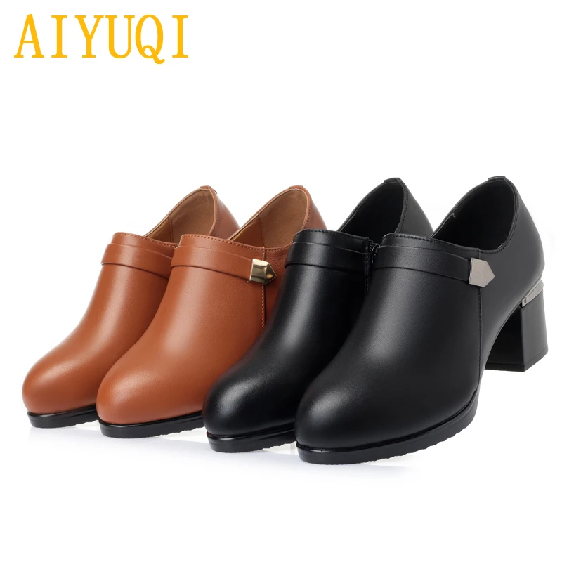 AIYUQI/Женская обувь на высоком каблуке, большой размер, 2019 г. весенняя Новая женская обувь из натуральной кожи, модные женские модельные туфли