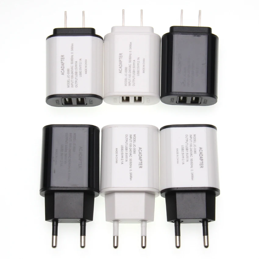 

USB Charger Dual ports EU/US Plug 5V 2.1A Phone Charger for iphone XS Travel wall Charger Charging for Samsung Huawei 500pcs