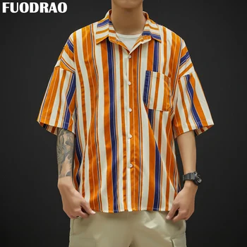 

FUODRAO Hawaiian Shirt Men Hip Hop Streetwear Thin Summer Half Sleeve Shirt Men Fashion Striped Shirt Korean Men Clothing B032