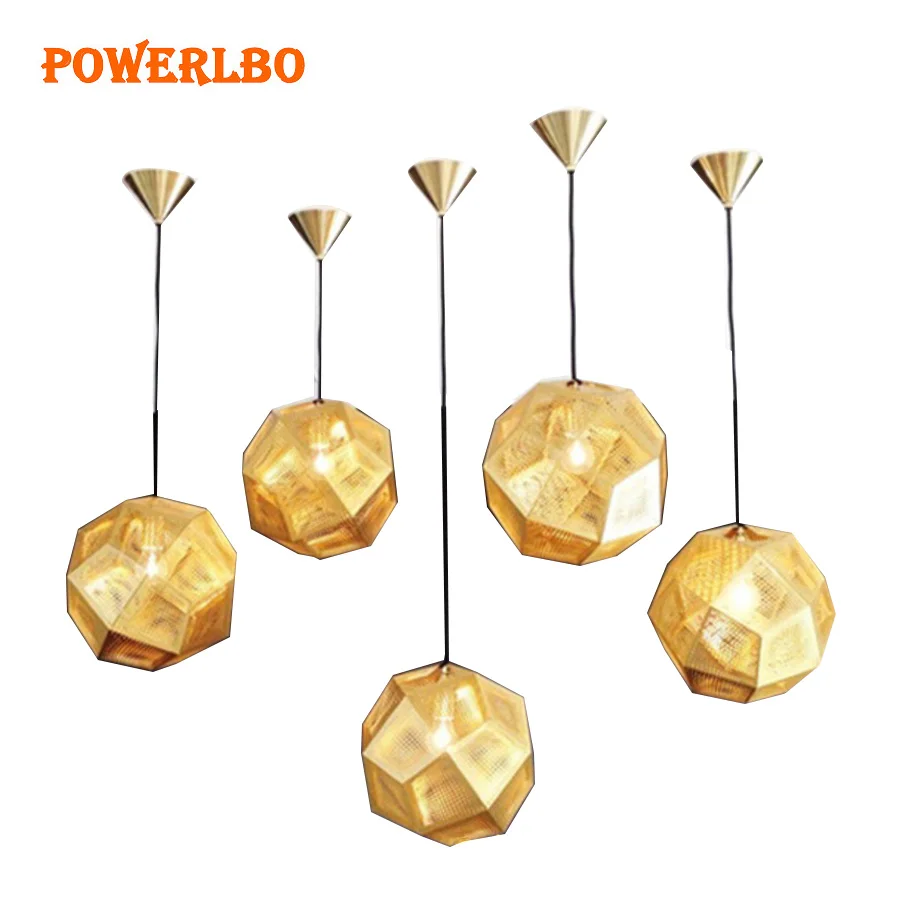 

Powerlbo Modern Pendant light with Golden Stainless steel Geometry Box for Balcony Dining Room Living Room Stair Hang Fixture