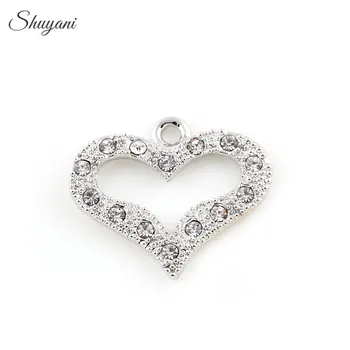 

20PCS Fashion Silver/Gold Hollow Love Heart Dangle Charms Crystal Heart Charms Pendant fit DIY Bracelet Necklace 25*21mm