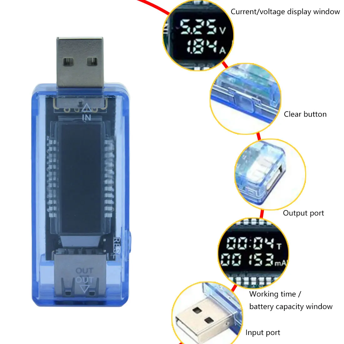 3 in 1 Mobile Power Detector Battery Test Voltage Current Meter Battery Tester Blue Measuring Instruments USB Charger Doctor