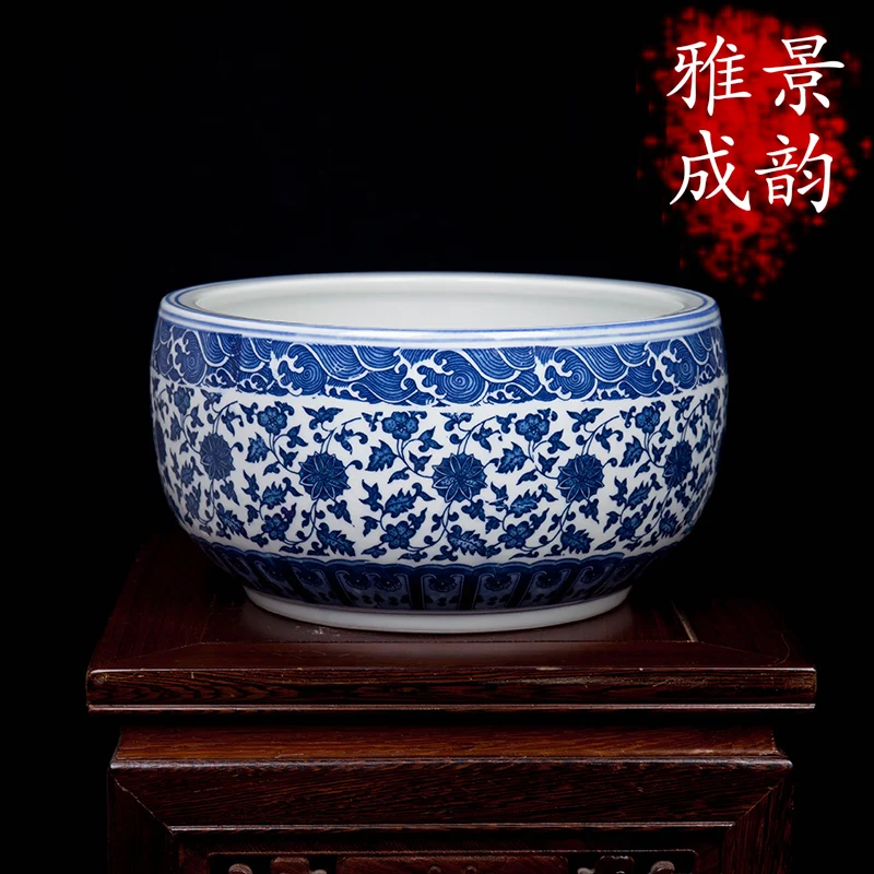 high temperature burning hand made craft blue and white ceramic plant pot