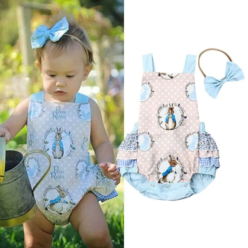 2019 Baby girl summer clothing cute Rabbit Bunny Romper ruffle Jumpsuit Outfit for Kid clothes toddler Children newborn infant