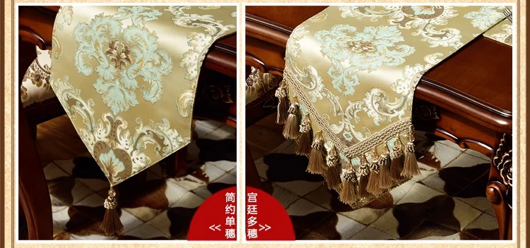 Модный удивительный имитированный шелк ткань золотой жаккард Сельский стол бегун кружева Роскошный настольный флаг и тарелка