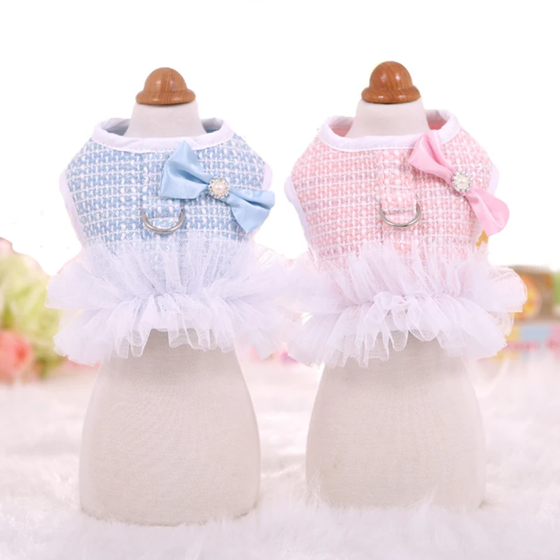 

Dog Harness for Small Dog Fall/Winter Tweed Luxury Princess Dog Harness and Leash Set Cute Dog Chest Vest Walking Lead Chihuahua