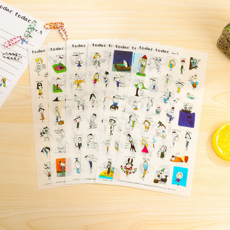 

6 PCS Korea Graffiti Third quarter Decorative Stickers Children Stationery Decorative Diary Stickers Diary Photo Album Stickers