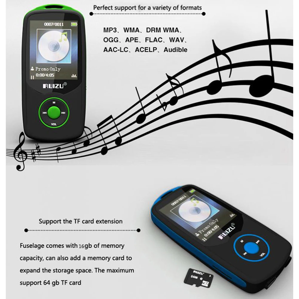 Ruizu X06 без потерь Flac Портативный Hifi Цифровой Спорт Аудио экран Mp 3 Музыка Mp3 плеер