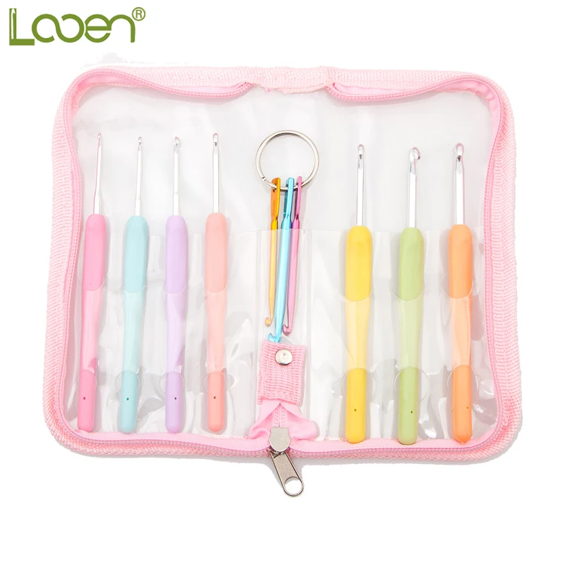 

7Pcs silicon crochet hooks with PVC case include 1 bonus accessory at random with organizer crochet hook,soft rubber TPR handle