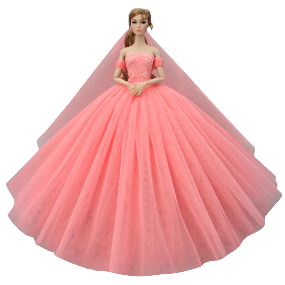 

NK One Pcs Princess Pink Wedding Dress Noble Party Gown For Barbie Doll Fashion Design Outfit Best Gift For Girl' Doll 012C